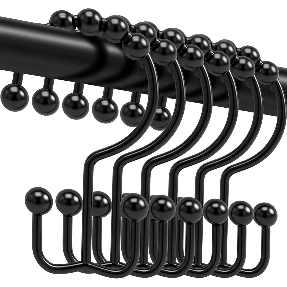 Cerpourt rustproof metal shower curtain hooks front view black bathroom hardware
