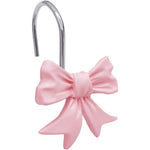 CHICTIE bow knot decorative shower curtain hooks front view featuring pink resin bows on rustproof metal rings