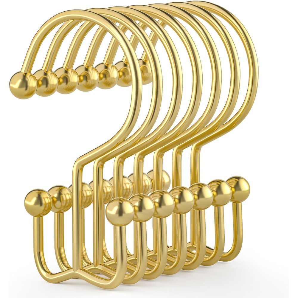 Goowin Gold Shower Curtain Hooks twelve piece set front view showing polished finish