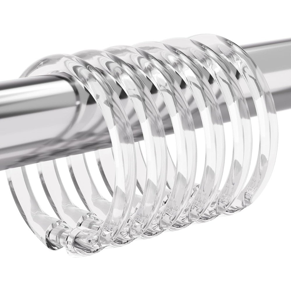 Amazer plastic shower curtain rings front view of clear clear O-shaped bathroom hooks.