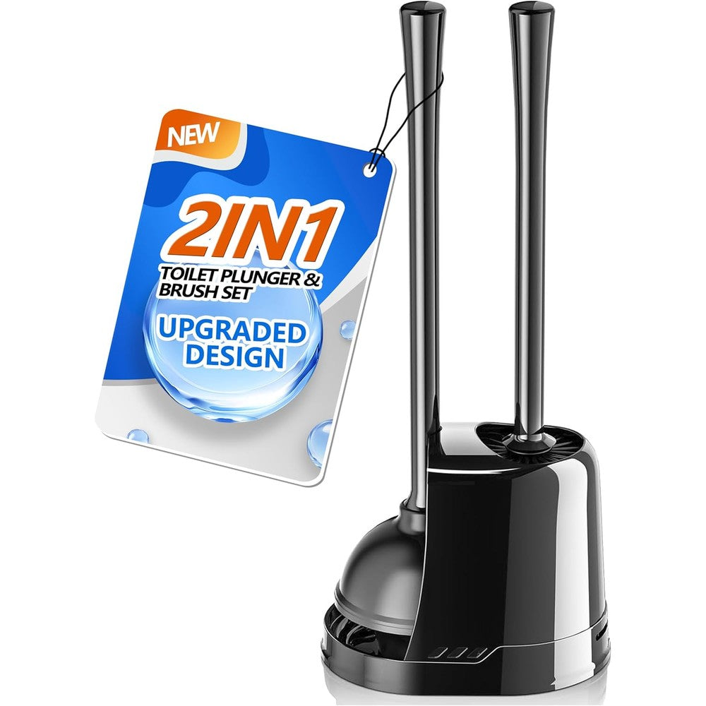 Lovloy 2-in-1 toilet plunger and bowl brush set with ventilated holder front view