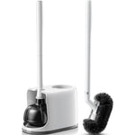 Hamitor toilet plunger and bowl brush combo set in white.