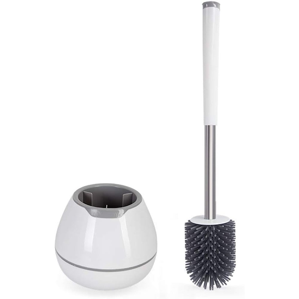Boomjoy silicone toilet brush and holder set white front view