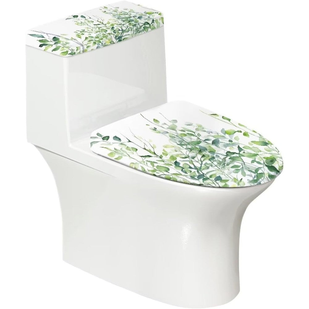 Maiyoinou Toilet Lid and Tank Protector Covers front view in leaf green white print