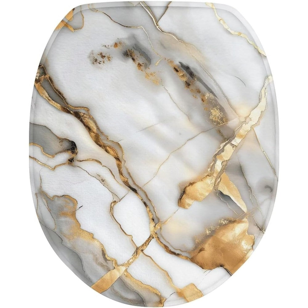 Luarisgur marble print toilet seat lid cover front view featuring luxury gold vein pattern.
