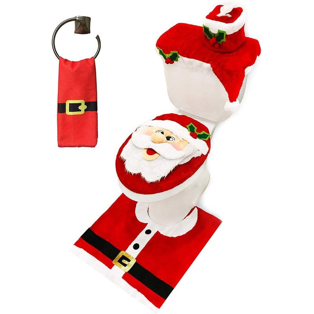 JOYIN Christmas Santa bathroom decoration set front view featuring premium holiday toilet seat cover and rug