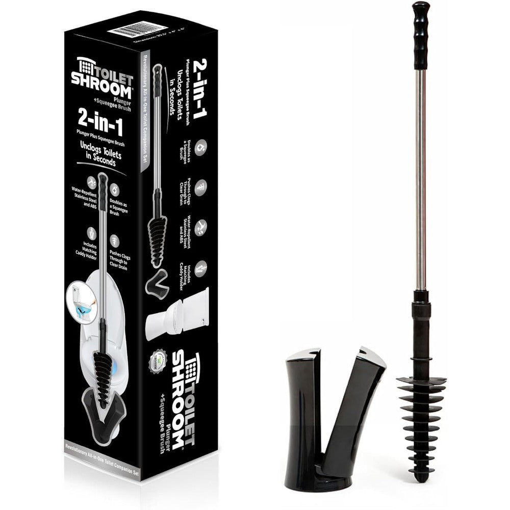 ToiletShroom revolutionary plunger and squeegee set with caddy in black