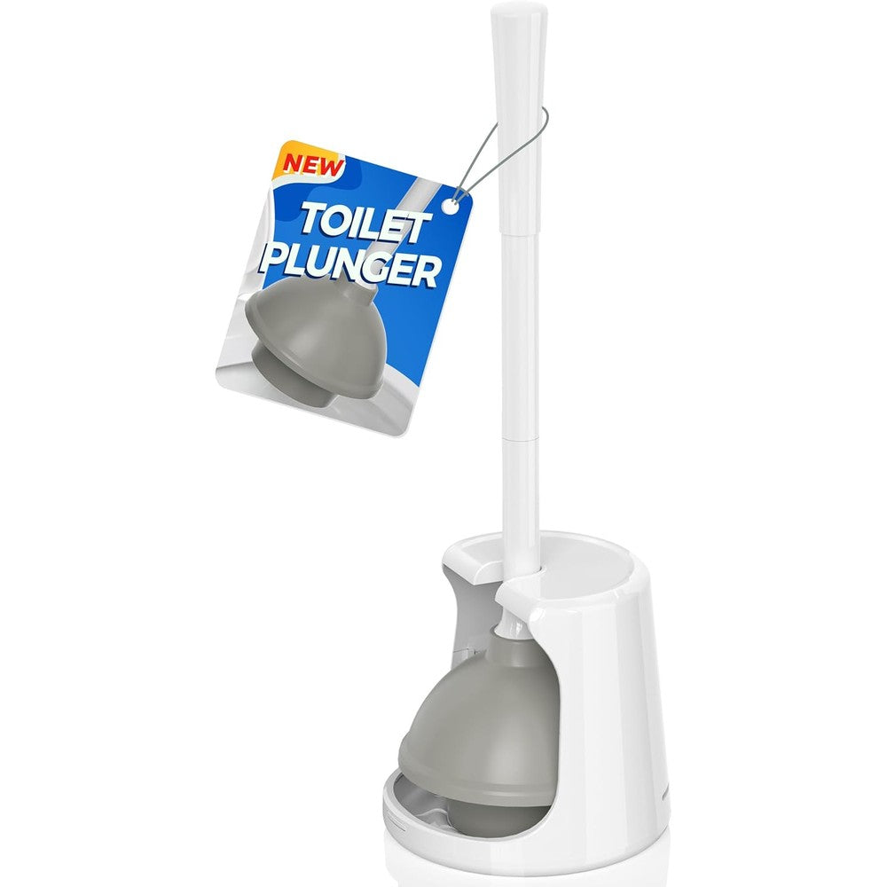 Lovloy heavy duty toilet plunger with white storage holder front view