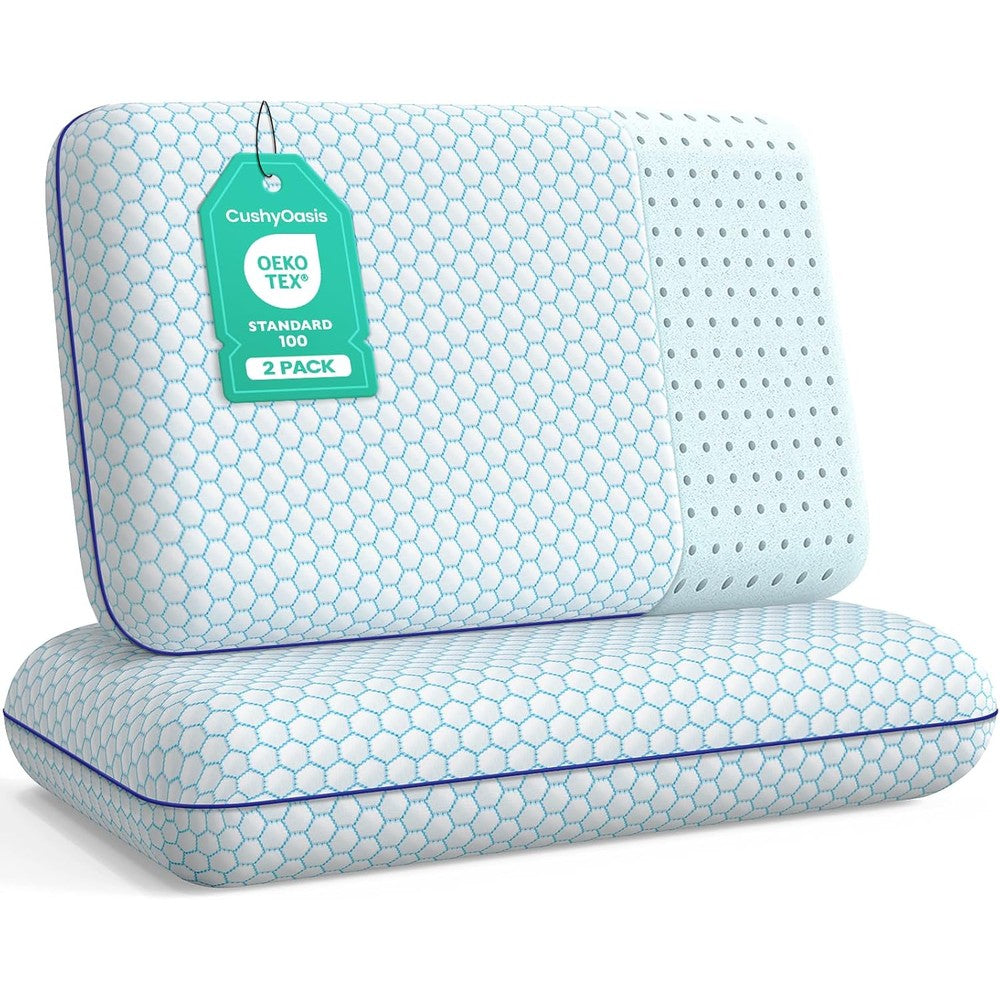 CushyOasis memory foam pillows set of 2 front view