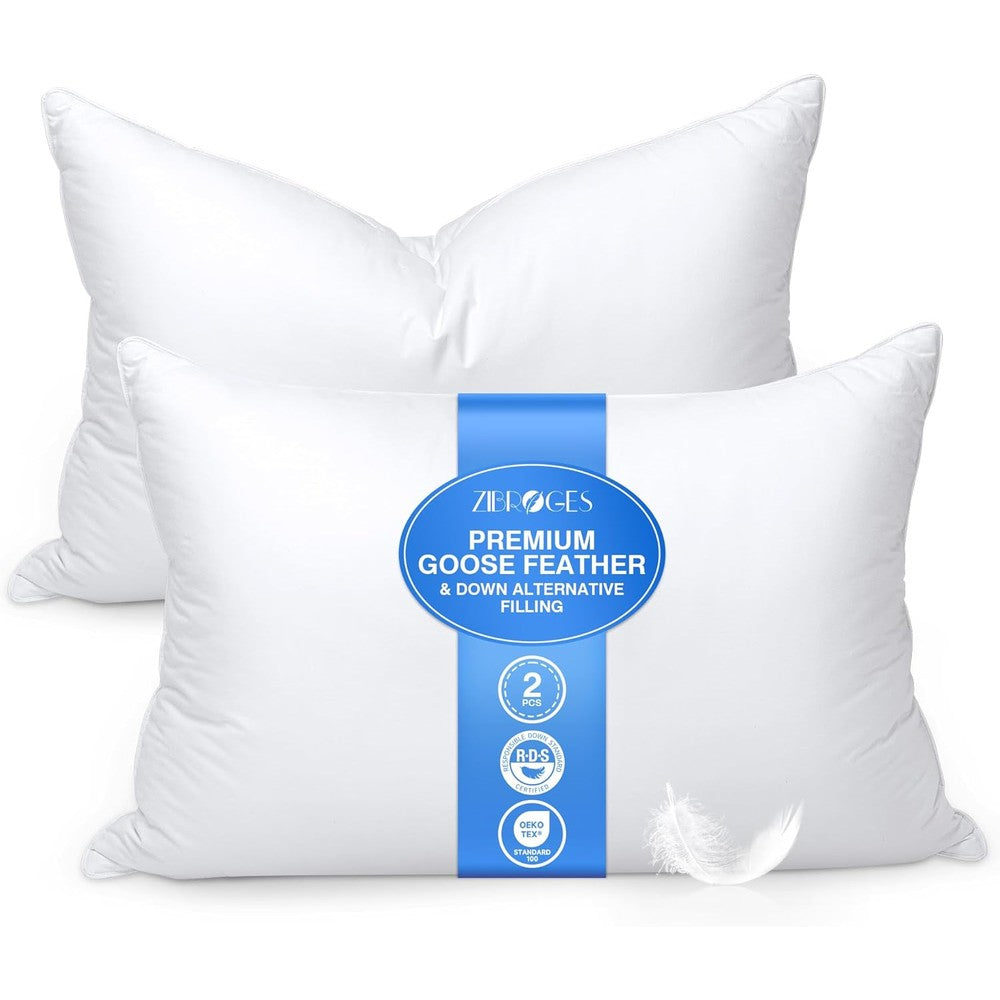 Zibroges goose feather pillows queen size set of two front view