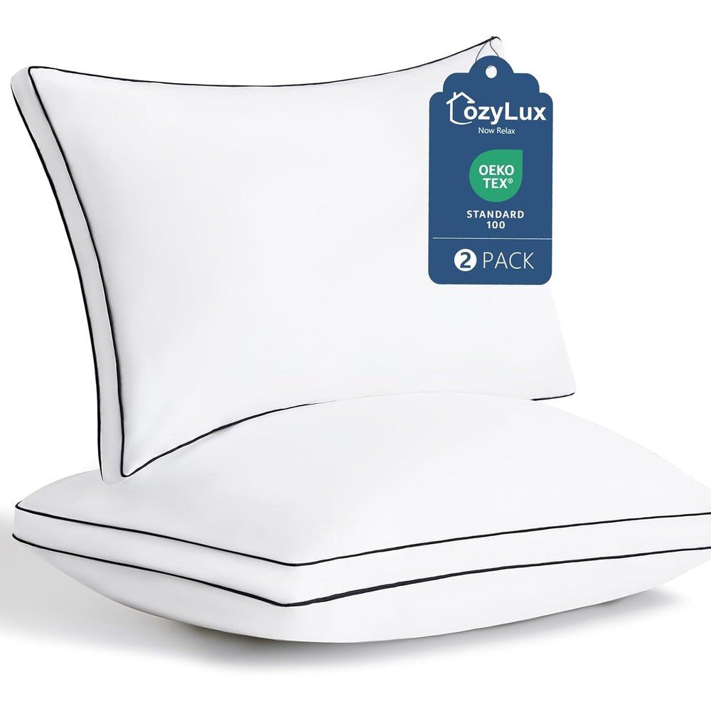 CozyLux queen size down alternative bed pillows set of two white front view