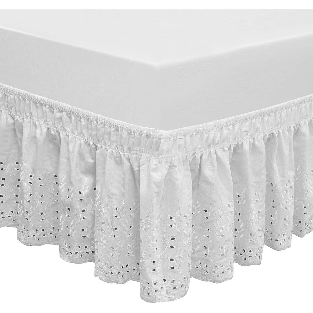 QSY Home white wrap around elastic bed skirt front view