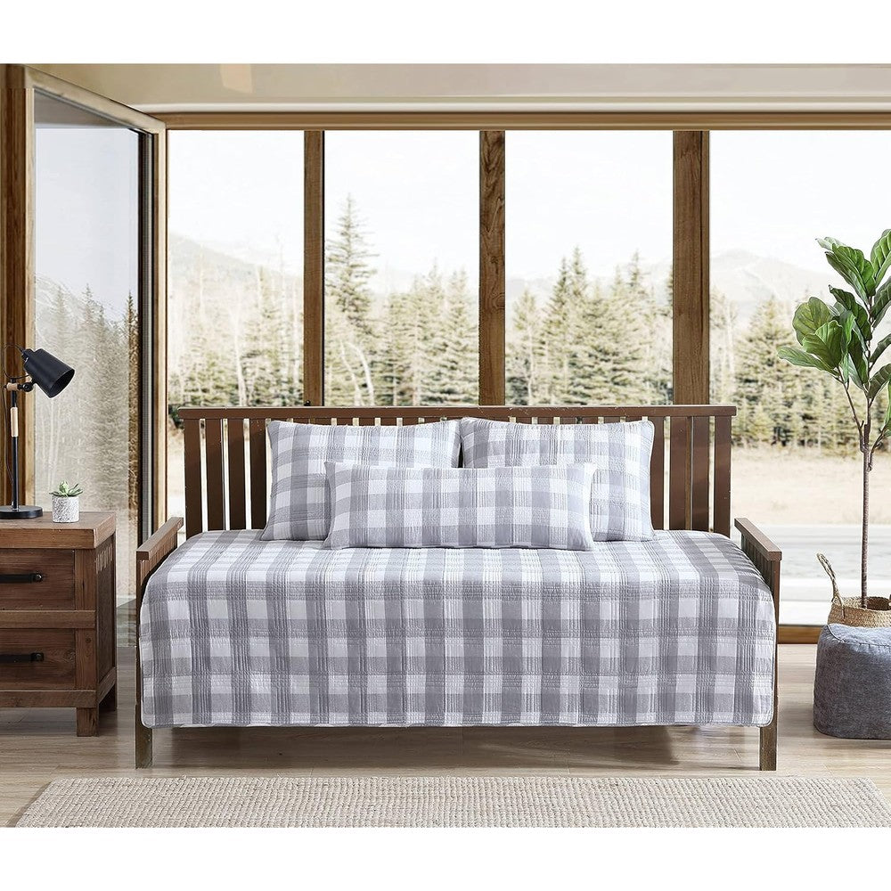 Eddie Bauer Lakehouse Plaid Grey Daybed Quilt Set front view