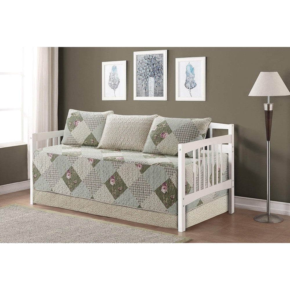 Fancy Linen 5 piece floral patchwork daybed quilted coverlet set front view
