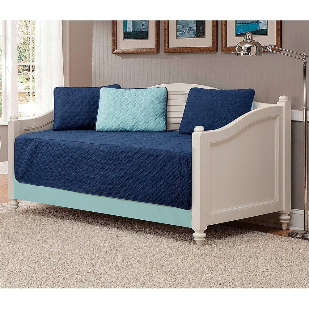 Linen Plus 5 piece daybed cover set front view navy and light blue bedding