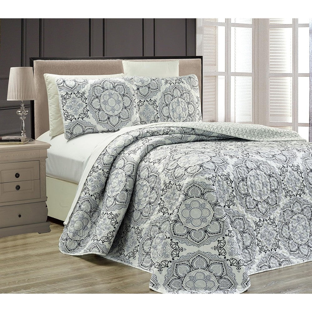 Fancy Linen Fancy Collection Grey Medallion Bedspread Set King Size front view