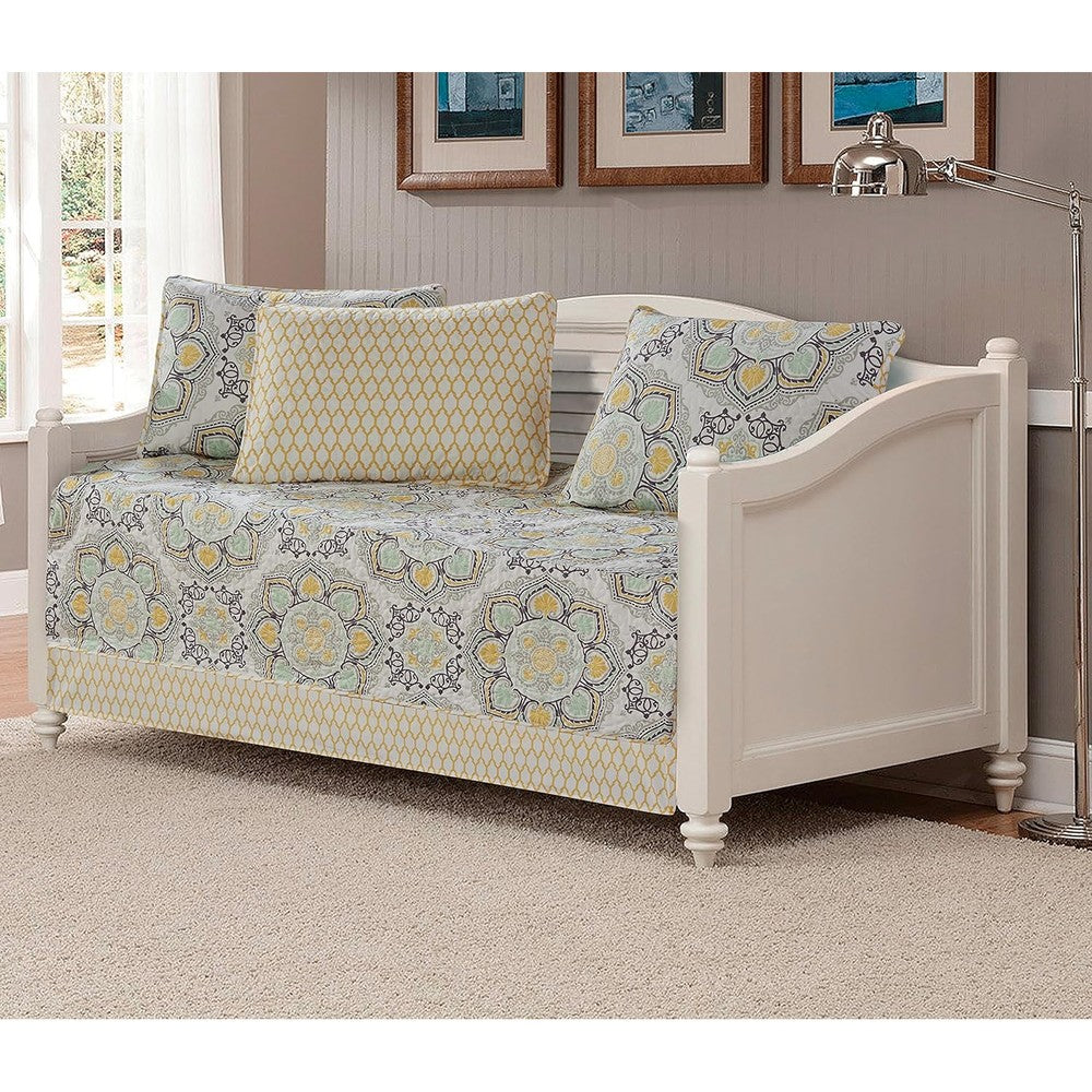 Fancy Linen 5-piece daybed cover set featuring floral yellow design