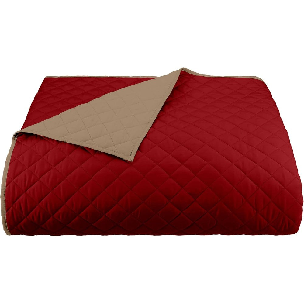 Martex reversible coverlet twin size in khaki red front view