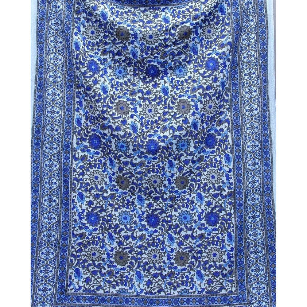 India Arts sunflower print bedspread blue and gray front view