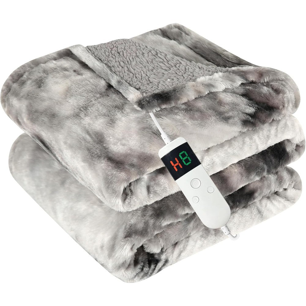 Cushious electric heated throw blanket front view slate gray