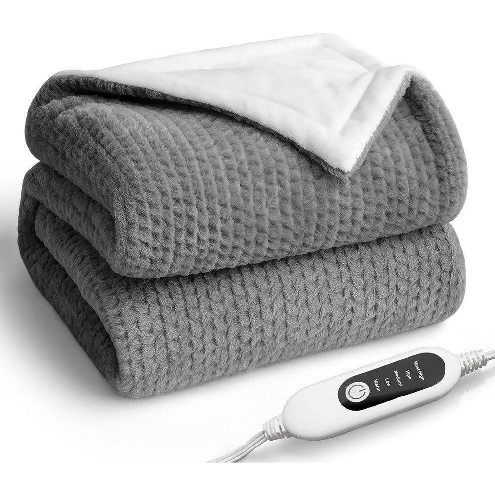 Yvuyvu faux rabbit fur heated electric throw blanket front view