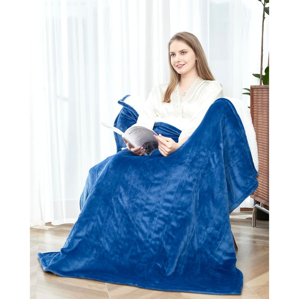 Snugsun heated blanket throw in Newport Blue front view
