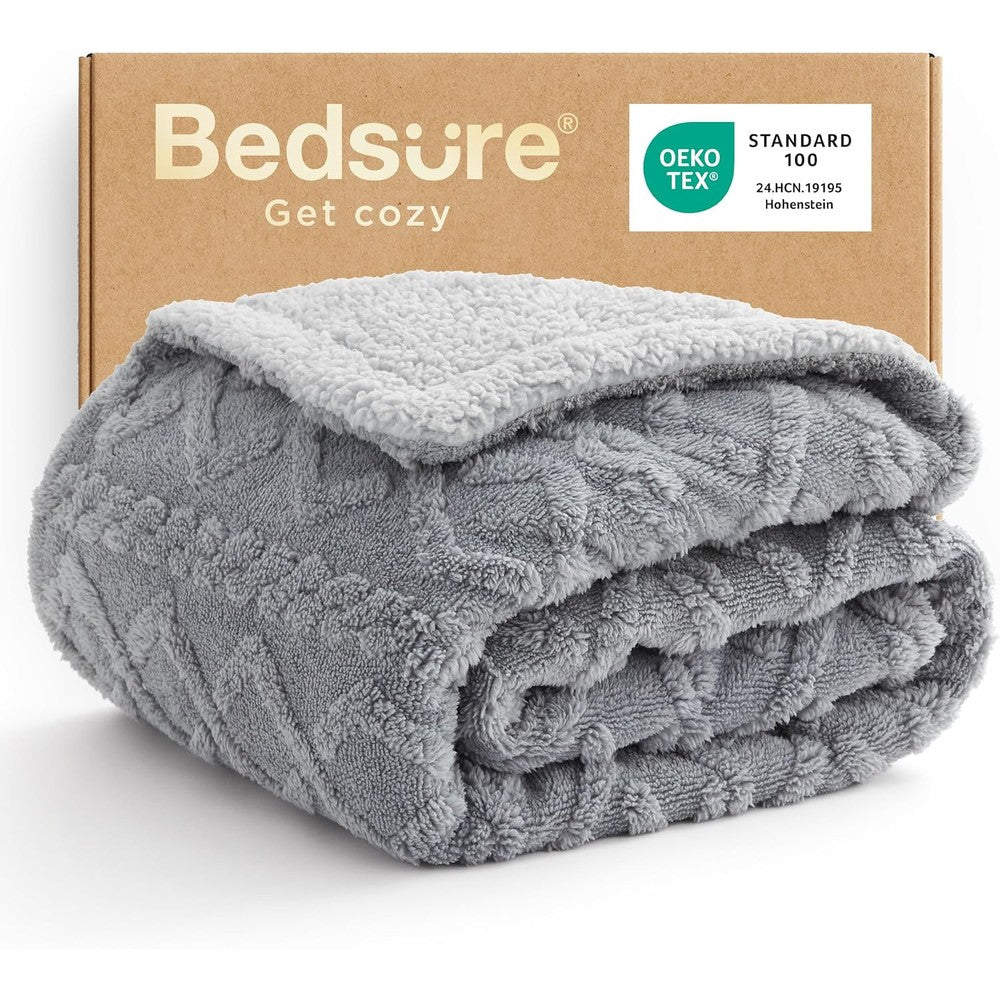 Bedsure Gentlesoft Sherpa Fleece Throw Blanket front view in grey