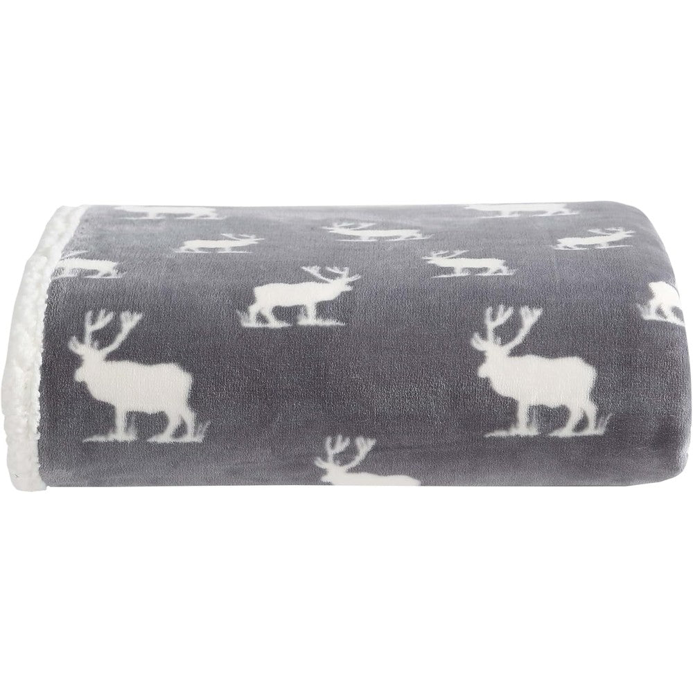 Eddie Bauer Elk Stance Grey throw blanket draped on a sofa