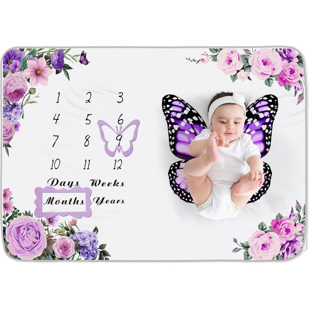 Chumia floral butterfly baby milestone blanket front view
