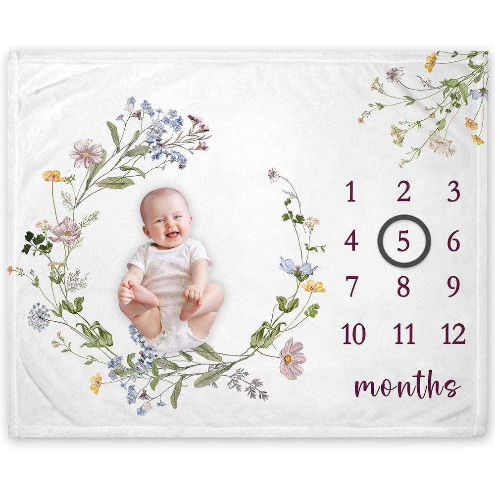 Yuzioey wildflower milestone blanket front view for baby photography