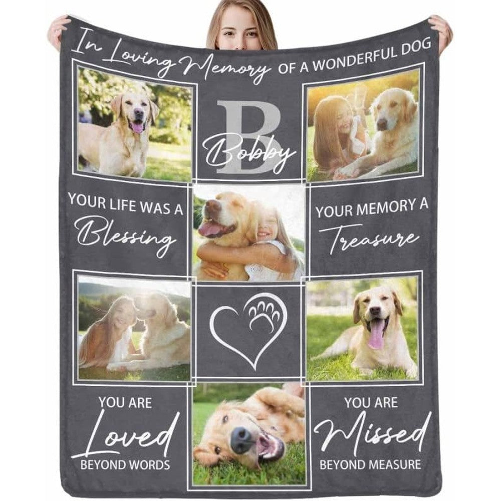 Colorsforu personalized dog memorial blanket front view with custom photo collage