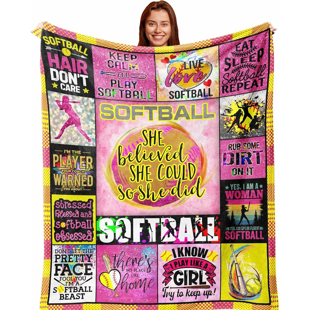 Zolumy softball throw blanket front view with inspirational quote