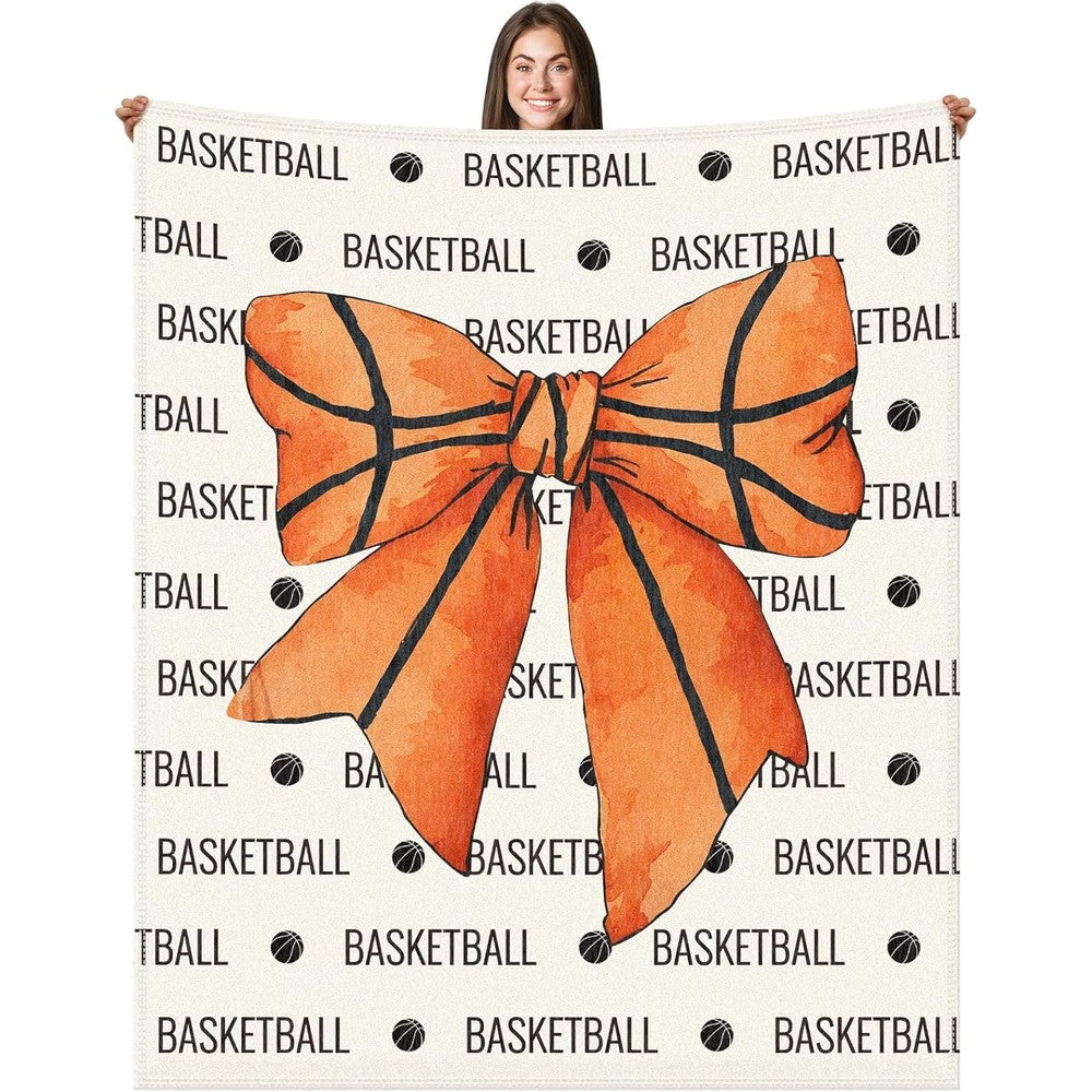Hillsuren Brown Basketball Bow Blanket front view aesthetic sports throw