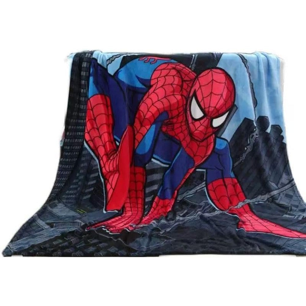 GAIGISFUR Cartoon Spidey blanket front view showing the vibrant blue superhero print for kids bedding.