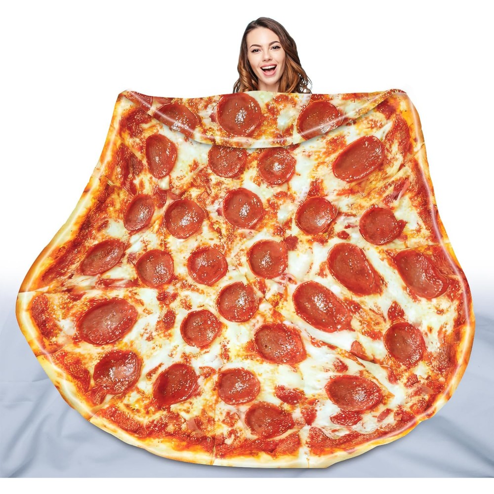 QiyI double sided giant pizza blanket folded on a couch