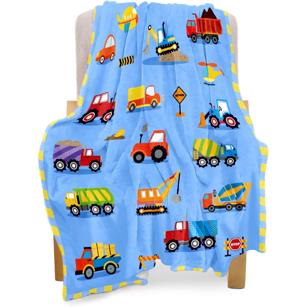 BOOPBEEP construction toddler blanket blue front view