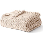 YnM Cooling Weighted Blanket in cream color front view on a bed