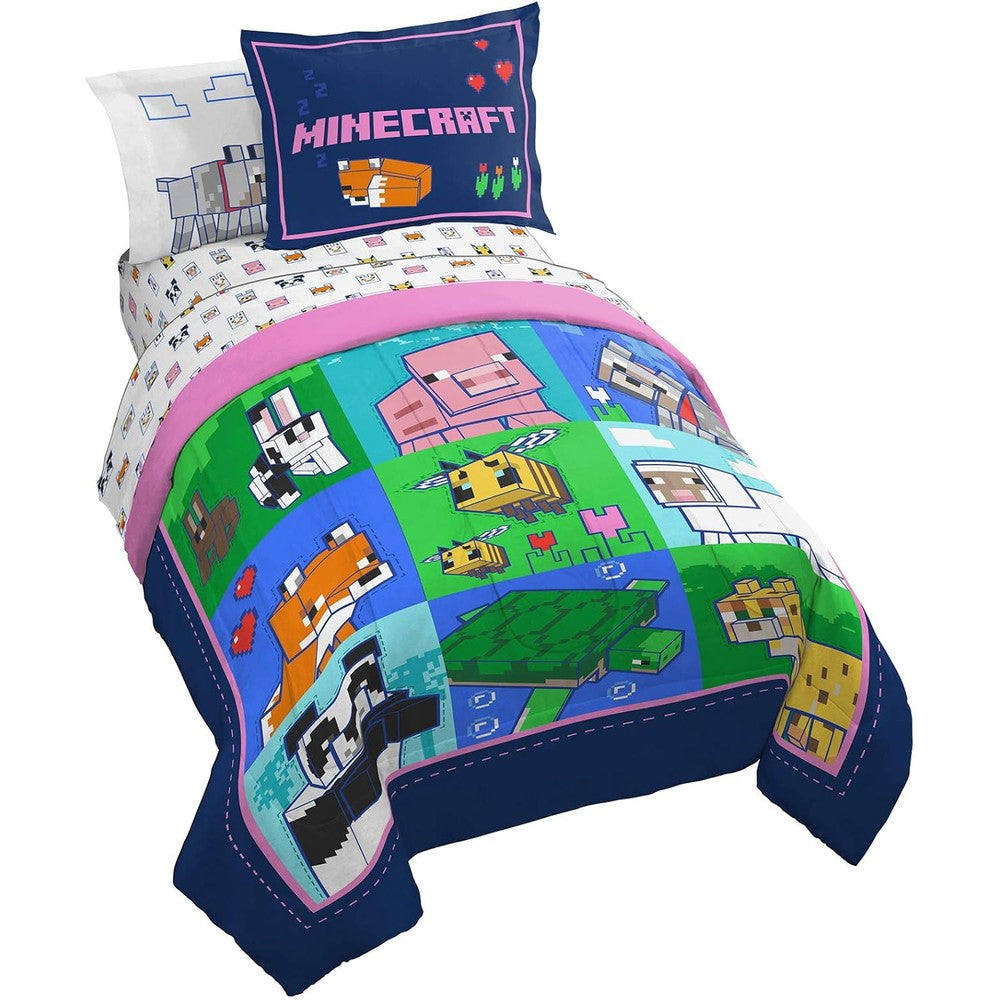 Jay Franco Minecraft Animal Patch 5 Piece Twin Bed Set front view