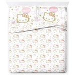 Jay Franco Hello Kitty Queen Sheet Set front view display showing pink stars and hearts patterned bedding