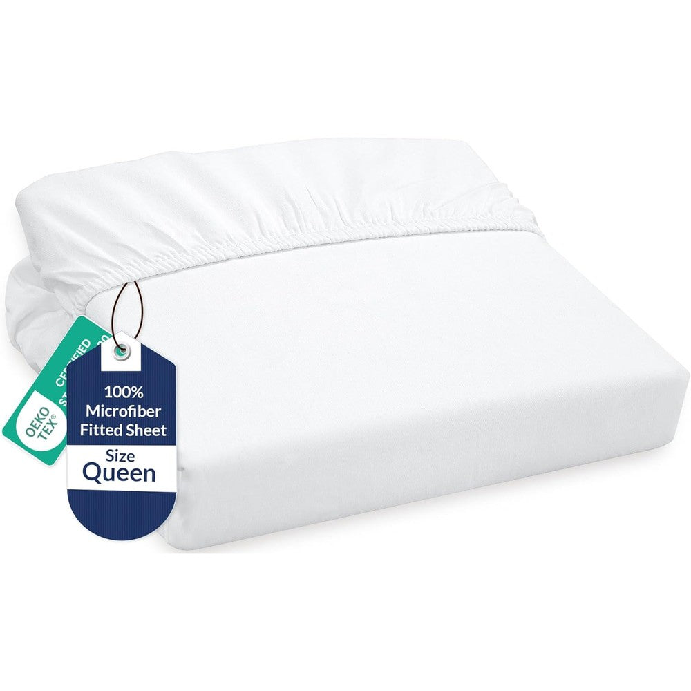 Royale Linens queen size white fitted sheet front view
