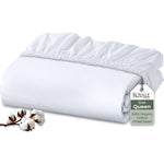Royale Linens queen size white organic cotton fitted sheet folded