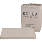 Bella Coterie luxury bamboo viscose queen size flat sheet in dune front view on mattress