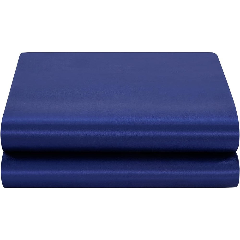 Luxbedding satin flat sheet king size navy blue front view showcasing glossy texture