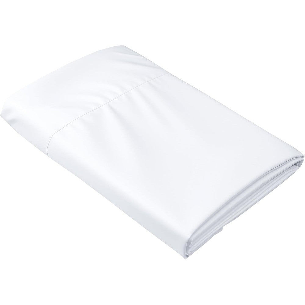 HBHLFZ Queen Flat Sheet front view of crisp white luxury top sheet neatly spread on a bed.