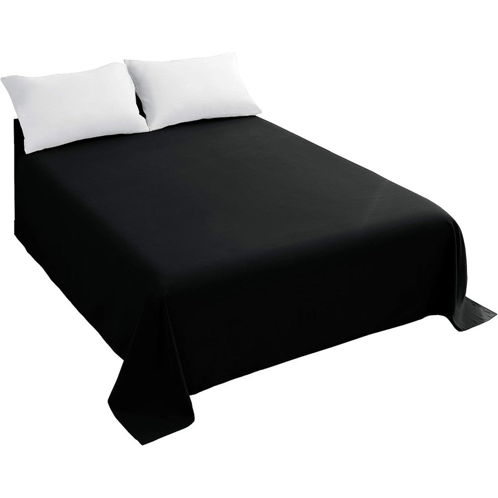 Sfoothome Queen Flat Sheet Black Top Sheet front view displaying the smooth premium 1500 thread count microfiber texture.