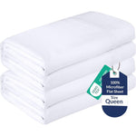 Royale Linens 1800 microfiber queen flat sheet set front view showcasing crisp white premium bedding
