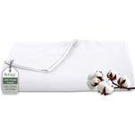 Royale Linens 300 thread count Queen flat sheet in white front view on a bed.