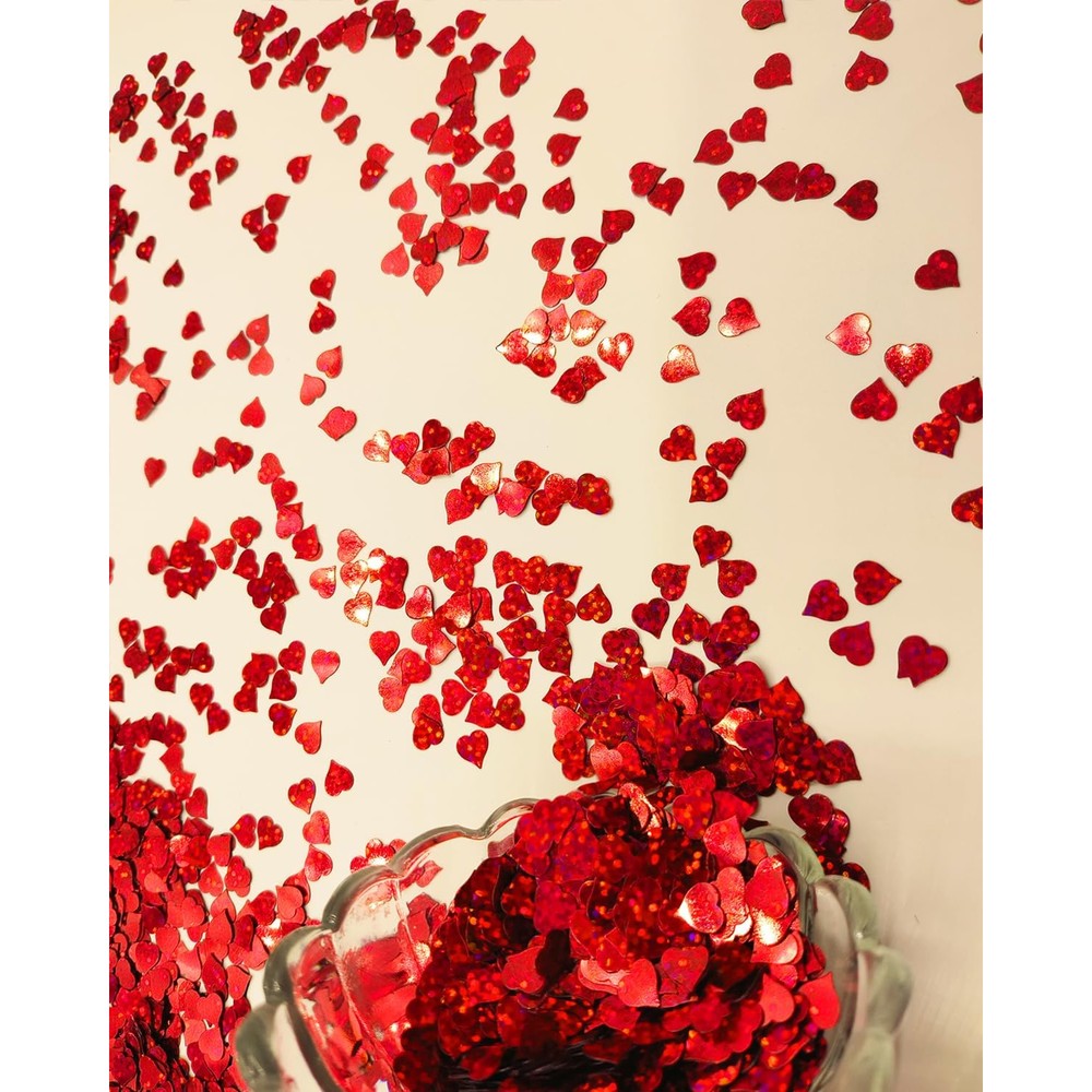Comemela heart confetti bulk pack front view red glitter hearts
