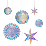 BTSD-home Iridescent Party Decorations front view showcasing holographic ceiling ornaments for birthday events.