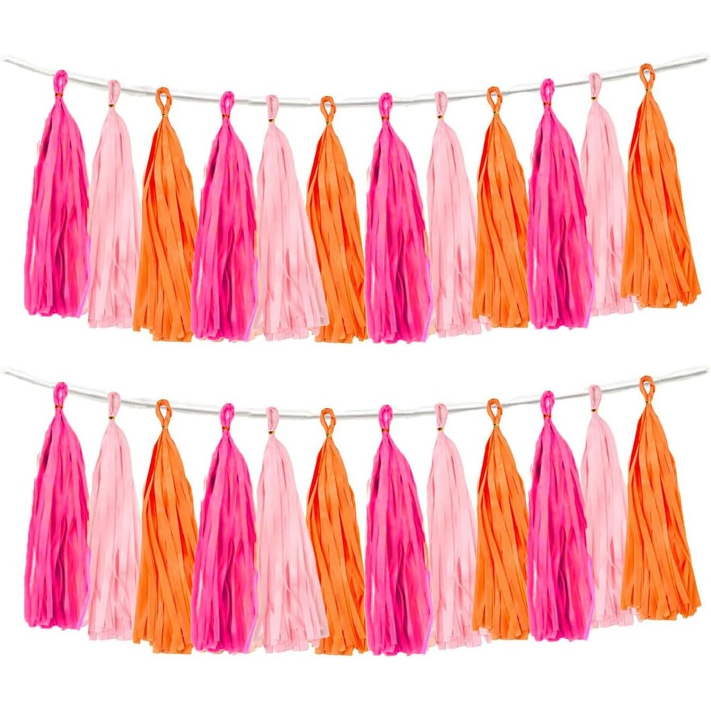 Aimto rose red pink and orange tassel garland banner packaging view for party backdrop setup